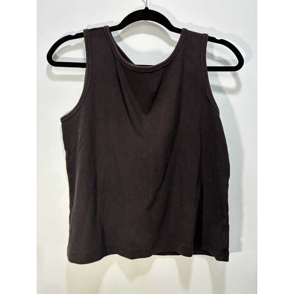 Eddie Bauer Black Cotton Tank Top Womens Petite Large Scoop Neck Sleeveless L/G